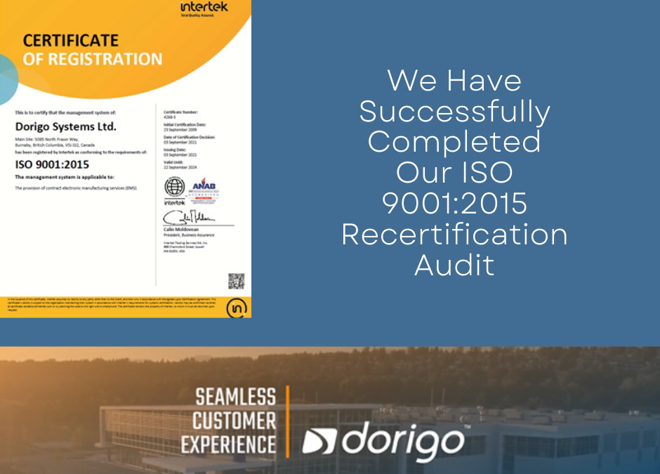 Dorigo Systems Successfully Completes ISO 9001:2015 Recertification Audit